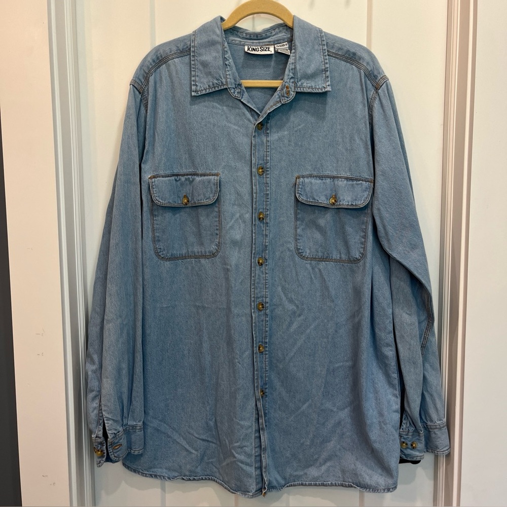 King Size Men’s Size XL Denim Shirt‎ Button Down Long Sleeve 100% Cotton Blue